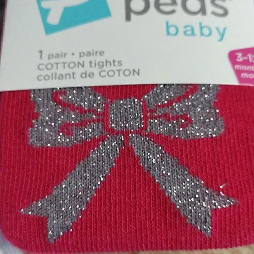 $9💥 Peds Baby 2 Prs Ivory & Pink Sparkly Cotton Tights 3- 12 mnths NWT
